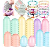 Landical 12 Sets Religious Easter Eggs Fillers Christian Empty Eggs with Colorful Cross Bracelets Prayer Cards Resurrection Christian Easter Decor for Basket Stuffers Party Favors