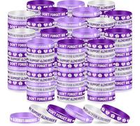 Landical 120 Pcs Alzheimer's Awareness Silicone Bracelets Purple Ribbon Motivational Rubber Wristbands Colored Alzheimer's Awareness wristbands For Event Support Charity Supplies Favor