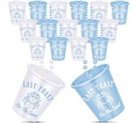 Landical 15 Pcs Last Toast on the Coast Bachelorette Cups White and Blue Shot Glass on Beaded Necklaces Plastic Coastal Adults Beach Wedding Party Favor Supplies