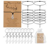 Landical 15 Set Music Love Gifts Music Note Bracelet with Cards Inspirational Keychains for Women Students Graduation