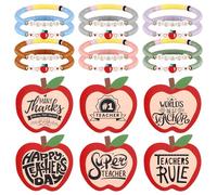 Landical 18 Pcs Teacher Appreciation Gifts Includes Teacher Bracelets and Thank You Cards Women Elastic Clay Bracelet from Student for Christmas Valentines Thanksgiving Birthday Party Supplies