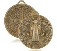 Landical 2 Pcs 5 Inch St Benedict Medals Extra Large Metal Saint Pendant Christmas Vintage Gold Tone Finish Saint Benedict Protection for Door Wall or Desk Display Art Decor Gifts