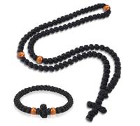 Landical 2 Pcs Handmade Orthodox Prayer Rope 100 Knots and Christian 33 Knots Bracelet Greek Prayer Rosary Protection Blessing Cross Charm Gifts (Brown,Classic Style)