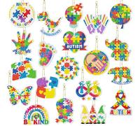 Landical 20 Pcs Autism Awareness Diamond Painting Keychain Autism Puzzle Diamond Art Keychain Kits DIY Keychain Aba Therapist Appreciation Gifts Keyring for Autism Gift Special Education Teacher Gift