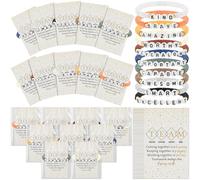 Landical 20 Set Inspirational Friendship Bracelet Bulk Back to School Student Gifts from Teacher Motivational Clay Beaded Bracelets with Team Quotes Card for Staff Employees Coworker(Neutral Color)
