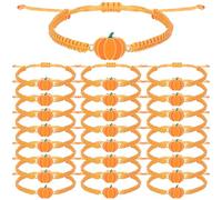 Landical 24 Pack Fall Pumpkins Braided String Bracelets Gift Bulk Orange Adjustable String Rope Beaded Thanksgiving Autumn Birthday Party Favor for Family Friends Classmates