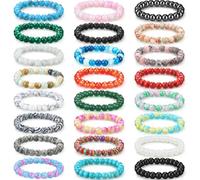Landical - 24 Pcs 8mm Gemstone Bead Bracelets Set for Men Women Healing Crystal Round Beads Stretch Bracelets Semi Precious Bracelets, approx. 7.09 inches, Natural Stone, Imitation Agate, natural