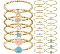 Landical 24 Pcs Beach Bracelets Bulk Summer Beach Party Favors Seashell Bracelets Gifts Last Toast on The Coast Summer Turned 13 Gifts for Women Bridesmaid Quinceanera Birthday Party