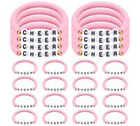 Landical 24 Pcs Cheerleader Gifts Stackable Clay Bead Cheer Bracelets Y2k Heishi Surfer Friendship Bracelets for Girls, cord and vinyl disc beads, cord and vinyl disc beads
