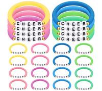 Landical 24 Pcs Cheerleader Gifts Stackable Clay Bead Cheer Bracelets Y2k Heishi Surfer Friendship Bracelets for Girls, 7.1 inches, cord and vinyl disc beads, cord and vinyl disc beads