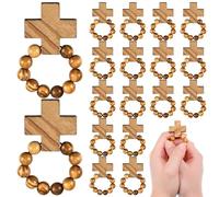 Landical 24 Pcs Olive Wood Finger Rosaries Bulk Wooden Pocket Rosary Ring with Pendant Mini Cross Prayer Baptism Favors for Month of the Holy Rosary Men Women Wedding Church Catholic Gift