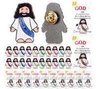 Landical 24 Set Mini Jesus Figures Pins with Cards, Pocket Jesus Religious Easter Day Badges Christian Church Lapel Pins, Sunday School Baptism Gifts Party Favors(10 Colors + Bible Style)