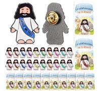 Landical 24 Set Mini Jesus Figures Pins with Cards, Pocket Jesus Religious Easter Day Badges Christian Church Lapel Pins, Sunday School Baptism Gifts Party Favors(10 Colors + Cave Style)