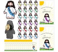 Landical 24 Set Mini Jesus Figures Pins with Love You Cards, Pocket Jesus Religious Easter Day Badges Christian Church Lapel Pins, Sunday School Baptism Gifts Party Favors