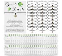 Landical 25 Sets St. Patrick's Day Gifts Irish Wish Bracelet for Women with Four Leaf Clover Charm Lucky Clover Adjustable Bracelets with Wish Card Clover Gifts for Friend Coworker