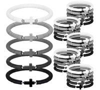 Landical 30 30/50 Pcs Cross Bracelets Bulk Jesus Bracelets Handmade Elastic Colorful Polymer Clay Bead Religious Wristbands Christian Wristband for Women Kid Easter Valentine Gifts (Gradient Black)