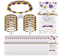 Landical 30 Packs Graduation Gifts Bulk Class of 2025 Bracelets with Inspirational Card End of the School Year Gifts Motivational Gift for Student Classroom Party Favors(Purple,Yellow)