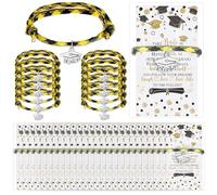 Landical 30 Packs Graduation Gifts Bulk Class of 2025 Bracelets with Inspirational Card End of the School Year Gifts Motivational Gift for Student Classroom Party Favors (Black,Yellow)