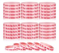 Landical 30 Pcs Christian Silicone Wristbands for Women Hot Pink Rubber Bracelets Religious Inspirational Bracelet Church Gifts for Women Party Favors Novelty Jewelry