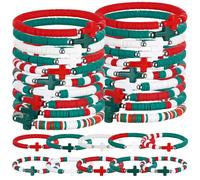 Landical 30 Pcs Cross Bracelets Bulk Jesus Bracelets Handmade Elastic Colorful Polymer Clay Beaded Religious Wristbands Christian Wristbands for Women Kids Sunday Halloween Christmas(Xmas Color)