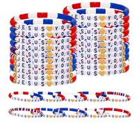 Landical 30 Pcs Easter Jesus Loves You Bracelets Bulk Friendship Bracelets Colorful Christian Jesus Bracelet for Kids Men Women Religious Wristbands Easter Hunt Gift Church, 7.3 inches, clay polymer