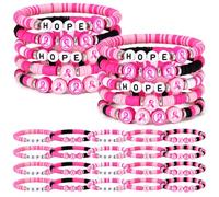 Landical 30 Pcs Pink Ribbon Bracelet, Breast Cancer Awareness, Colorful Clay Bead Bracelets Bulk, Stackable Stretch Bracelet Gift for Women Inspiring Accessories
