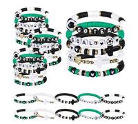 Landical 30 Pcs Sports Party Favors Bracelets,Football Baseball Soccer Basketball Bead Ball Bracelets Adjustable Inspirational Wristbands Sport Birthday Party Favor Gifts for Teen Adults(Soccer)