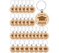 Landical 30 Pcs Wooden Class of 2025 Graduation Keychains Gift Set 2025 Graduation Keychains Middle College Senior High School Gifts Bulk for Students, Wood Color, about 1.57 inches