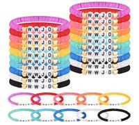 Landical 30 Pcs WWJD Bracelets Jesus Friendship Bracelets Bulk Clay Bead Christian Wristbands for Kids Religious What Would Jesus Do Wristbands, 7.3 inches, polymer clay, plastic, no gemstone
