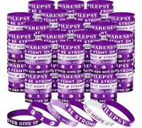 Landical 300 Pcs epilepsy awareness Silicone Bracelets Purple Ribbon Motivational Rubber Wristbands Colored epilepsy awareness wristbands For Event Support Charity Supplies Favor