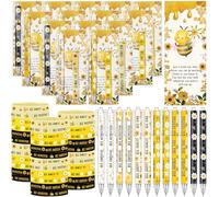 Landical 36 Sets Bee Party Favors Honeybee Ballpoint Pens and Silicone Bracelet Wristbands with Motivational Bookmarks Inspirational Gifts for Summer Holiday Vacation Bible Sunday School Party Favors