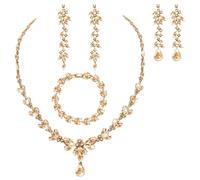 Landical 4 Pcs Bridal Jewelry Set for Wedding Bridesmaid Jewelry Set for Prom Party Women Elegant Marquise Leaf Necklace Dangle Earrings Tennis Bracelet, earrings: about 2.56 x 0.39 in, alloy