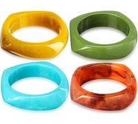 Landical 4 Pcs Colorful Square Acrylic Resin Bangle Bracelet Wide Geometric Irregular Wristbands Women Girl, Elegant Colors, acrylic resin, acrylic resin