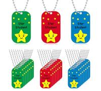 Landical 48 Pcs Student Incentives Metal Star Student Dog Tag with Chains Recognition Tag Necklaces Education Awards Prizes Bulk for School Classroom Reward Teacher Supplies