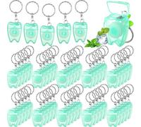 Landical 50 Pcs Dental Floss Keychain Bulk Mini Tooth Portable Floss Cleaning for Travel Homeless 15 M /16.4 Yard (Mint Green)