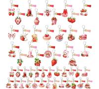 Landical 50 Pcs Heart Keychain Bulk Acrylic Pink and Red Key Ring Gifts Keychain with Tassels for Valentine's Day (Strawberry)