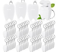 Landical 50 Pcs Mini Dental Floss Keychain Bulk Tooth Shaped Portable Floss Cleaning for Travel Homeless Donated Gifts Teeth Cleaning Oral Care 15 M /16.4 Yard (White)