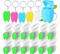 Landical 50 Pcs Mini Dental Floss Keychain Bulk Tooth Shaped Portable Floss Cleaning for Travel Homeless Donated Gifts Teeth Cleaning Oral Care 15 M /16.4 Yard (Colorful)