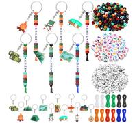 Landical 564 Pcs Camper Keychain Making Kit DIY Name Bead Key Chain Craft Camping Party Favors Adjustable Letter String Men Women Travel Trailer Gift Alphabet Jewelry Camping Accessories (Earth Color)