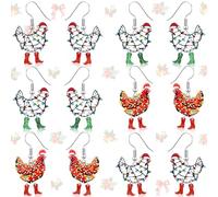 Landical 6 Pairs Funny Christmas Earrings for Women Christmas Tree Chicken Earrings Colorful Xmas Jewelry Acrylic Glittery Drop Dangle Ear Rings for Women Jewelry Gifts, 1.54 x 1.77 inches, Acrylic