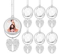 Landical 6 Pcs Sublimation Rhinestone Trays Pendant Set Sublimation Blanks Bulk Keychain Making Kit Double Sided Angel Wing Heat Sublimation Pendant Printing Hot Transfer Sublimation Ornament Blanks