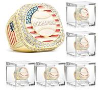Landical 6 Set Baseball Championship Ring with Display Case and Stand Holder Championship Ring Case Acrylic Display Box and Holder Champion Trophy Rings for League Winner, alloy, acrylic, alloy