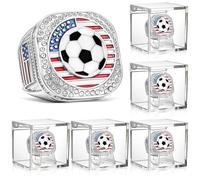 Landical 6 Set Baseball Championship Ring with Display Case and Stand Holder Championship Ring Case Acrylic Display Box and Holder Champion Trophy Rings for League Winner, alloy, acrylic, alloy