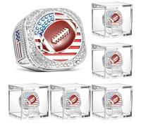 Landical 6 Set Baseball Championship Ring with Display Case and Stand Holder Championship Ring Case Acrylic Display Box and Holder Champion Trophy Rings for League Winner, alloy, acrylic, alloy