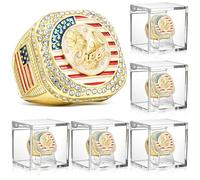 Landical 6 Set Baseball Football Soccer Championship Ring with Display Case and Stand Holder Championship Ring Case Acrylic Display Box and Holder Champion Trophy Rings for League Winner, 0.83 inches