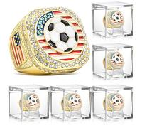 Landical 6 Set Baseball Football Soccer Championship Ring with Display Case and Stand Holder Championship Ring Case Acrylic Display Box and Holder Champion Trophy Rings for League Winner, alloy