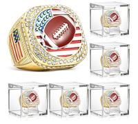 Landical 6 Set Baseball Football Soccer Championship Ring with Display Case and Stand Holder Championship Ring Case Acrylic Display Box and Holder Champion Trophy Rings for League Winner, alloy