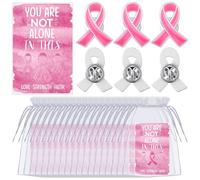 Landical 60 Pcs/30 Set Breast Cancer Awareness Pins with Card Include 30 Pcs Pink Ribbon Lapel Pins and 30 Pcs You Are Not Alone Cards for Pink Ribbon Awareness Campaign Support Supplies Public Event