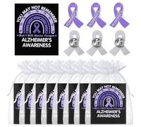 Landical 60 Pcs/30 Sets Alzheimer's Awareness Pins with Card Include 30 Purple Ribbon Lapel Pins and 30 Support Alzheimer's Awareness Cards for Dementia Campaign Support Charity Supplies