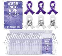 Landical 60 Pcs/30 Sets Purple Ribbon Awareness Pins with Card Purple Ribbon Lapel Pins Raise Awareness for Pancreatic Cancer Cystic Fibrosis Domestic Violence Lupus Epilepsy Alzheimer's